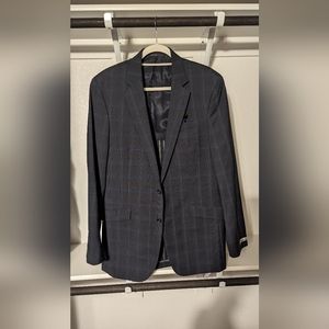 Kenneth Cole 42L Black and Blue Plaid.